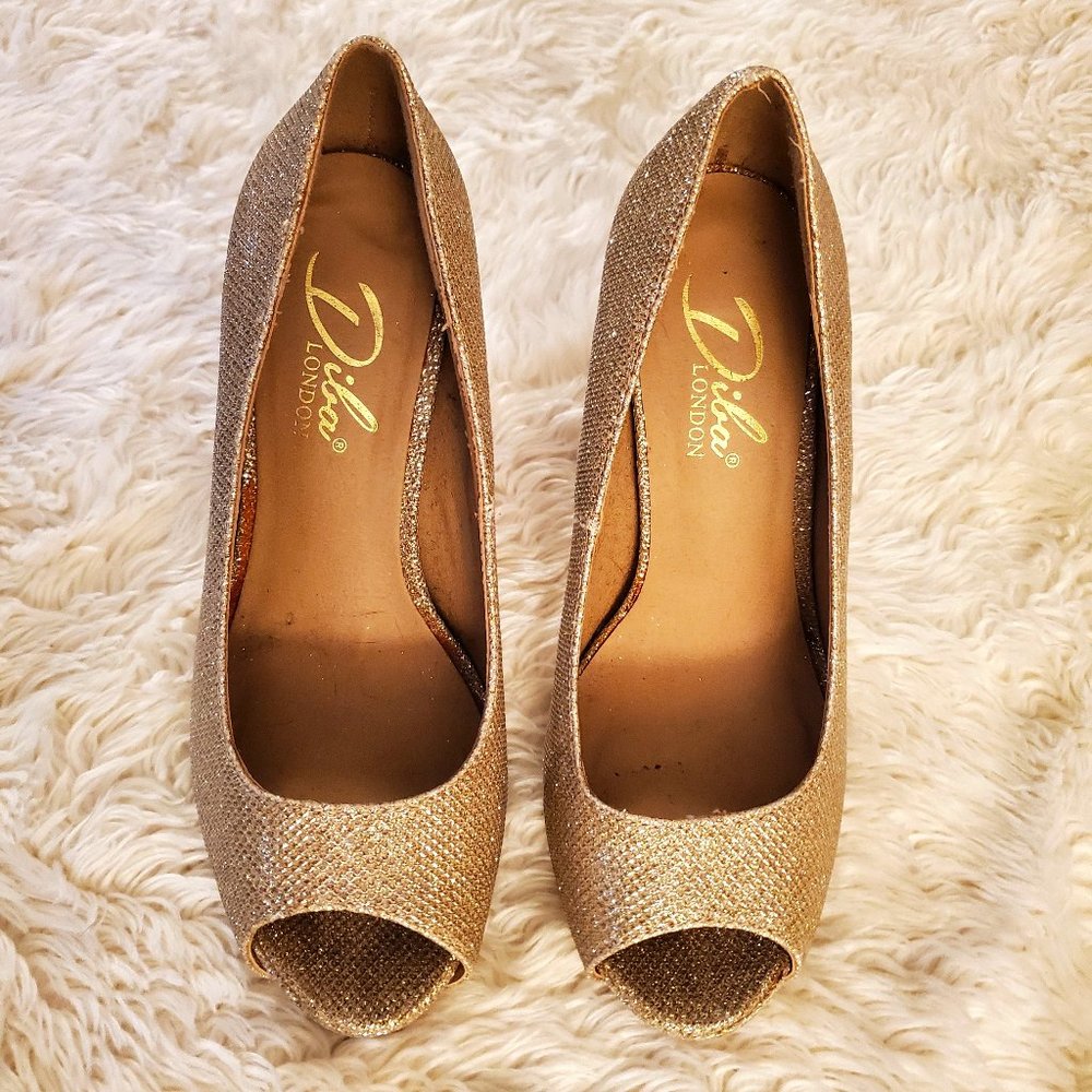 DIBA LONDON Sparkling Gold High Heels USA 7